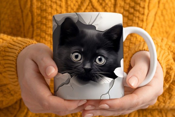 3D Black Cat Sublimation Mug Wrap