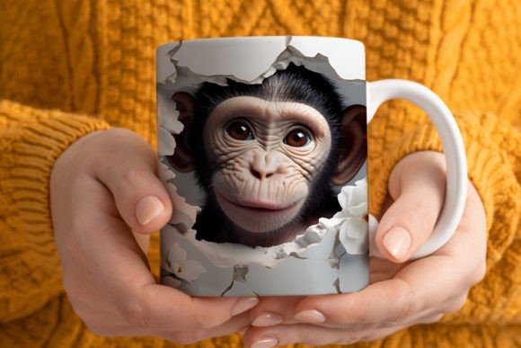 3D Chimpanzee Mug Wrap Png for Creative Design