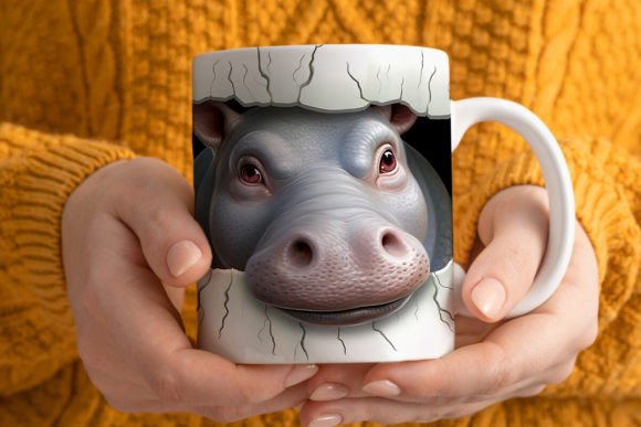 3D Hippopotamus Mug Wrap PNG: A Creative and Practical Design for Sublimation Printing