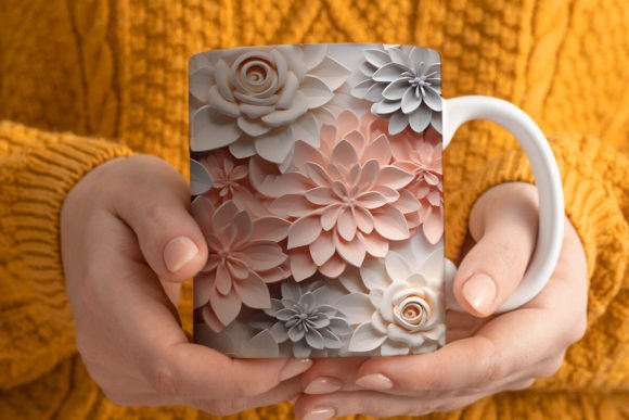 3D Pastel Flowers Mug Wrap Sublimation