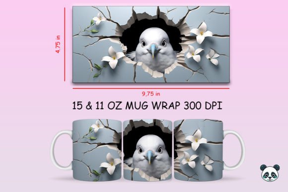 3D Pigeon Mug Wrap Sublimation
