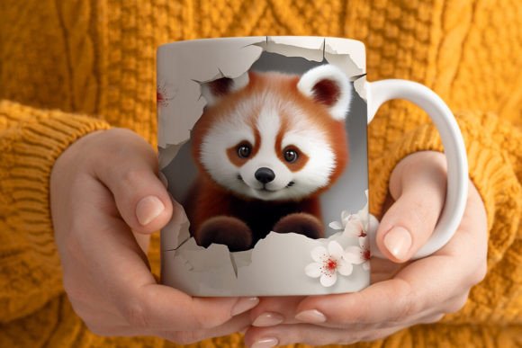 3D Red Panda Mug Wrap Png