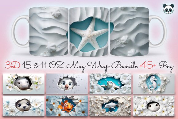 3D Sea Animals Mug Wrap Bundle