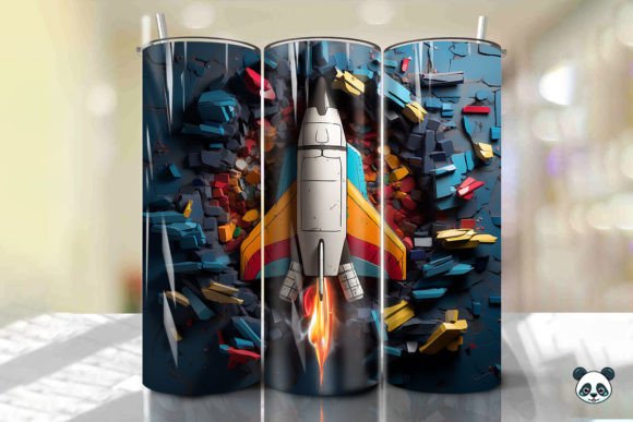 3D Spaceship Cracked Hole Tumbler Wrap Design