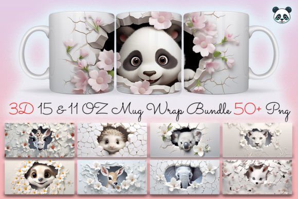 3D Wild Animals Mug Wrap Bundle