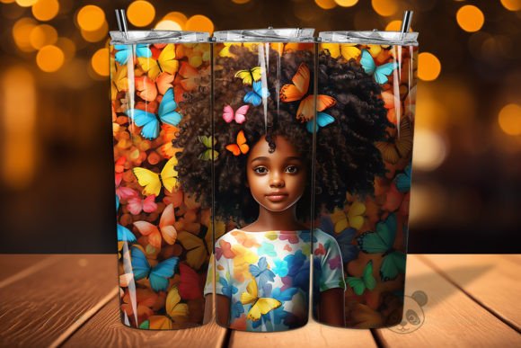 Bringing Joy to Every Sip: The Magic of 3D Afro Little Girl Tumbler Wrap Png 2