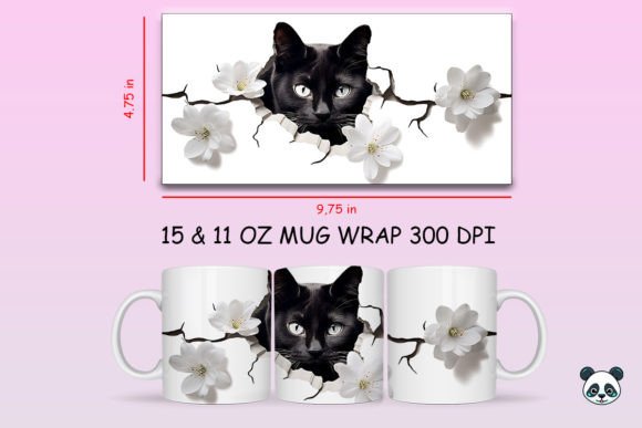 Elevate Your Sublimation Shop with 3D Black Cat Mug Wrap Png 1