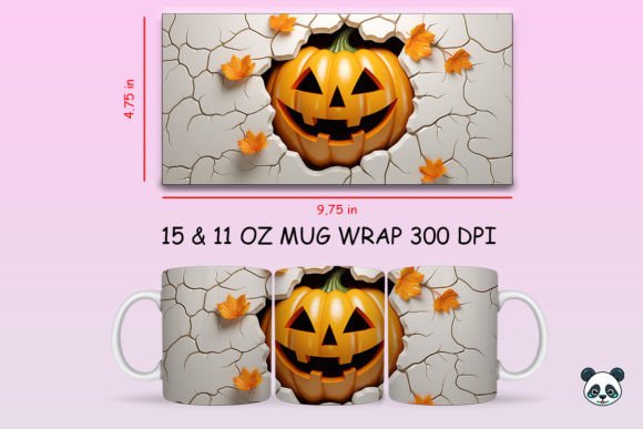Spooky Season Style: 3D Jack-O-Lantern Mug Wrap PNG 2